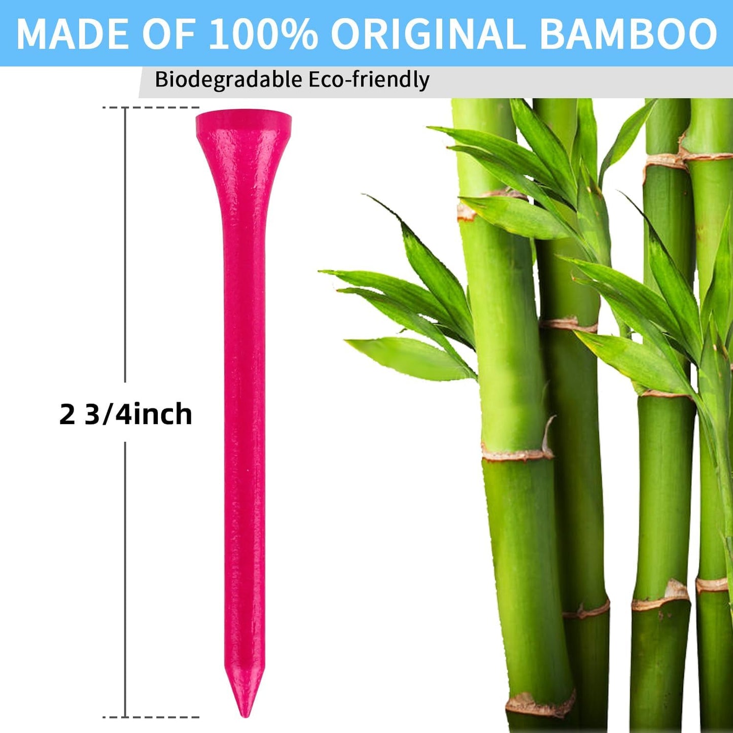Bamboo Golf Tees Wood|Professional Multiple Colors Golf Tees 3-1/4,2-3/4,2-1/8 Inch Pack of 50/100|Golf Tee in Package
