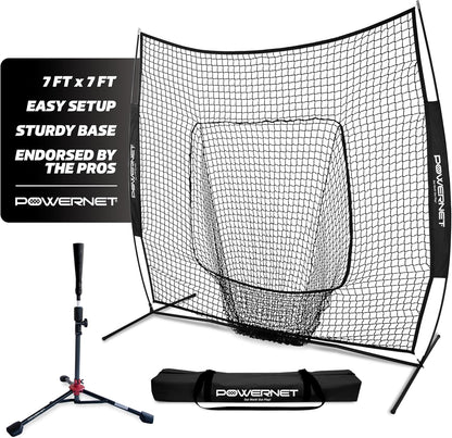Baseball Softball Practice Net 7X7 with Baseball Accessories for Practice Pitching, Batting & Fielding, Ball Caddy, Weighted Baseballs, Tee