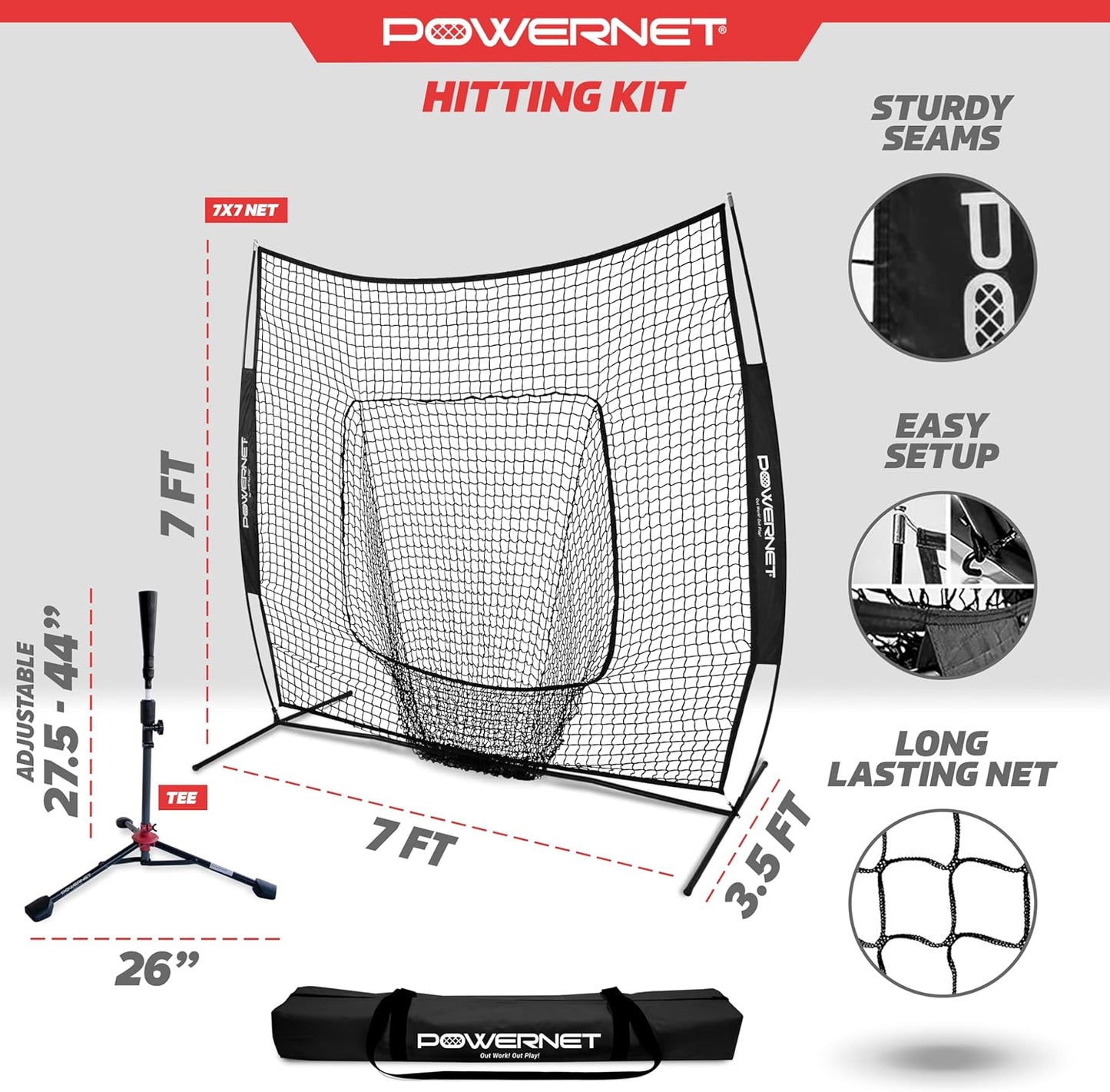 Baseball Softball Practice Net 7X7 with Baseball Accessories for Practice Pitching, Batting & Fielding, Ball Caddy, Weighted Baseballs, Tee