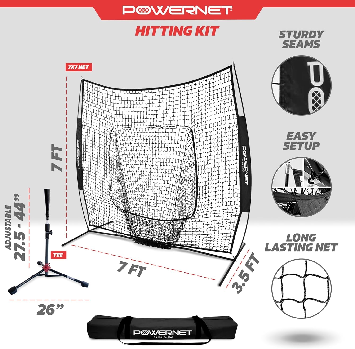 Baseball Softball Practice Net 7X7 with Baseball Accessories for Practice Pitching, Batting & Fielding, Ball Caddy, Weighted Baseballs, Tee